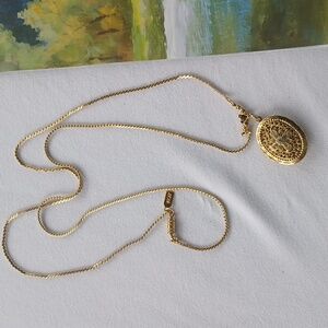 Gold Toned Locket Necklace By "1928"